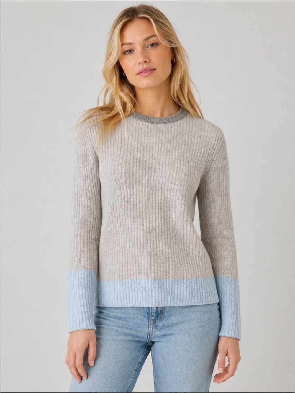 KINROSS Cashmere Gray Ribbed Crew Neck Jumper Sweater Size XS 36850